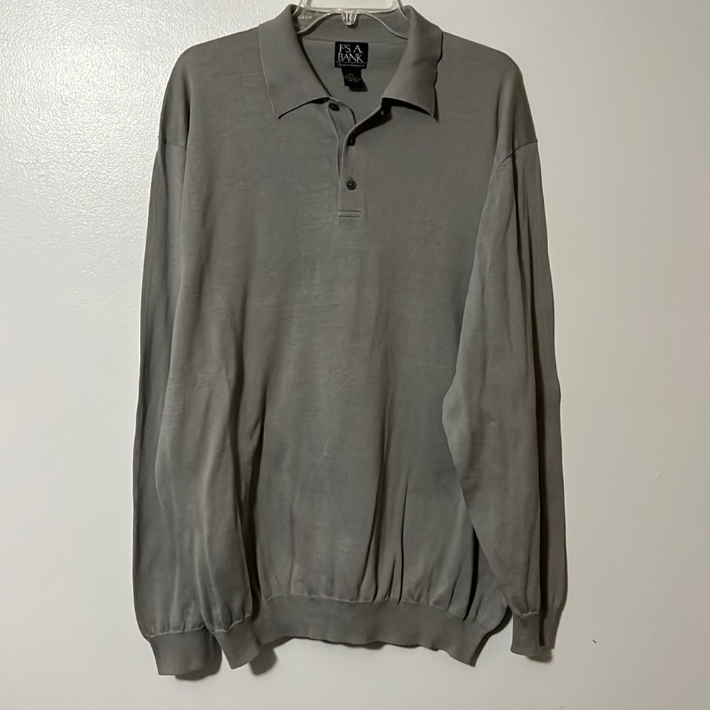 Jos A. Bank Gray Taupe Long Sleeve Collared Sweater
